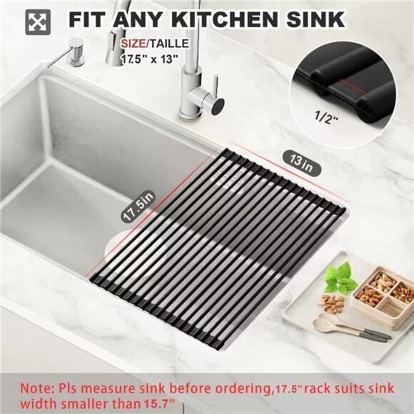 Over sink roll up dish drying rack silicone foldable kitchen mat heat resistant - Picture 3 of 7
